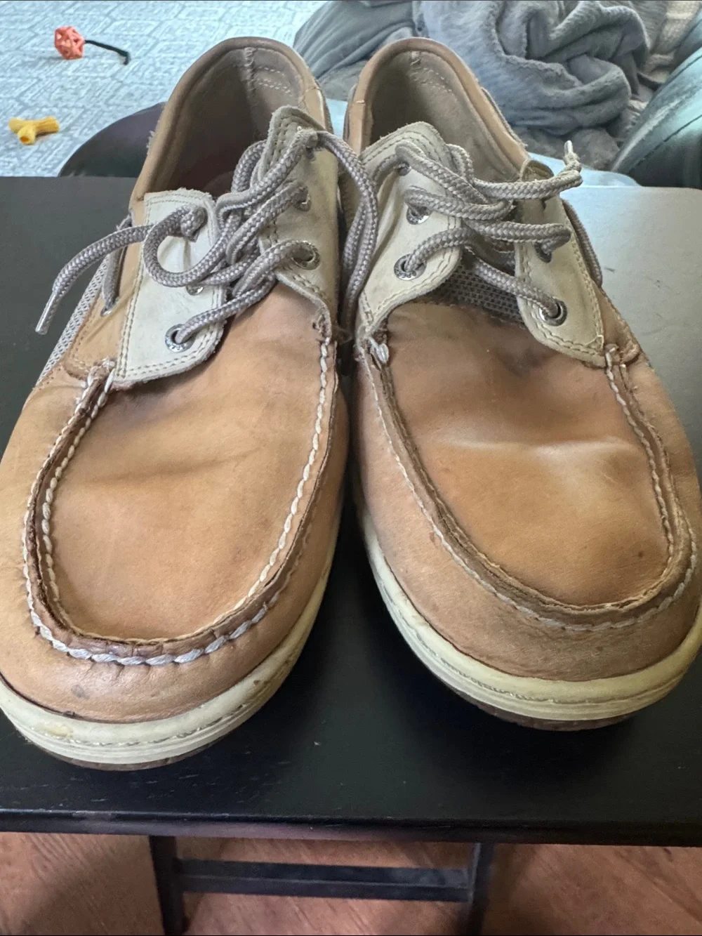 Sperry Brown and Beige Leather Mesh Boat Shoes